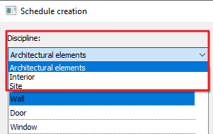 Em Tipos, selecione um elemento a partir do qual gostaríamos de criar a tabela.