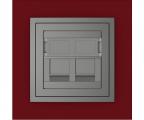 Single frame+cover ring with double support for RJ45, ANIMATO Intense red/Grey