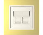Single frame+cover ring with double support for RJ45, METALLO Gold/Pearl