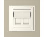 Single frame+cover ring with double support for RJ45, METALLO Titanium/Pearl