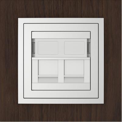 Single frame+cover ring with double support for RJ45, ARBORE Walnut tree/Aluminium