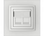 Single frame+cover ring with double support for RJ45, CRYSTAL Crystal/Alumínium