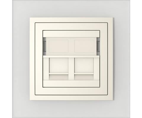 Single frame+cover ring with double support for RJ45, CRYSTAL Crystal/Pearl