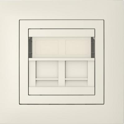 Single frame+cover ring with double support for RJ45, BASE Ivory