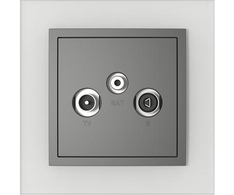 Single frame+cover plate for R-TV-SAT sockets, CRYSTAL Crystal/Grey