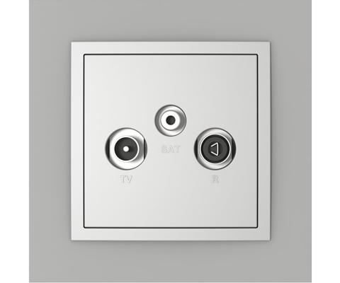 Single frame+cover plate for R-TV-SAT sockets, METALLO Inox/Aluminium