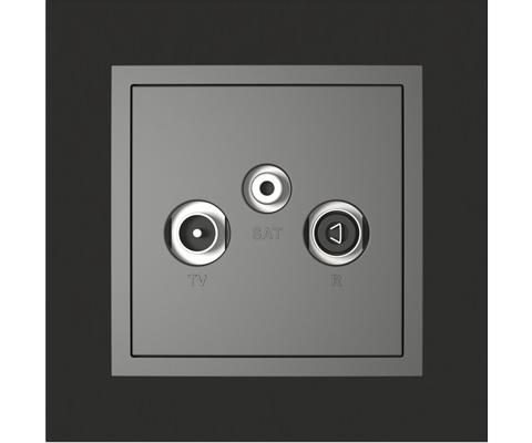 Single frame+cover plate for R-TV-SAT sockets, METALLO Nickel/Grey