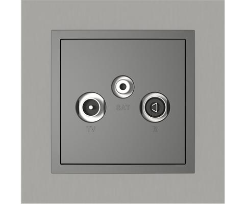 Single frame+cover plate for R-TV-SAT sockets, METALLO Chrome/Grey