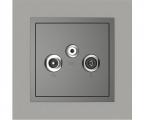 Single frame+cover plate for R-TV-SAT sockets, METALLO Chrome/Grey