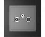 Single frame+cover plate for R-TV-SAT sockets, PETRA Granite/Grey